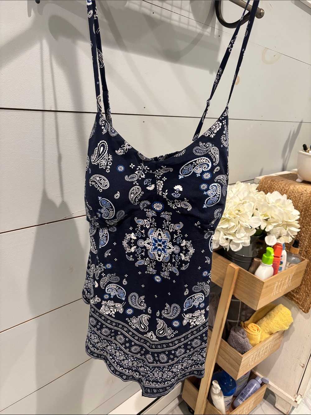 Navy Paisley Print Spaghetti Strap Tank Top